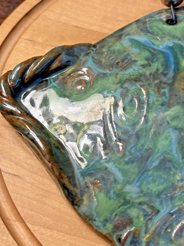 Ceramic Blue Green Glazed Fish Art Pottery Stoneware Hanging Plaque gallery