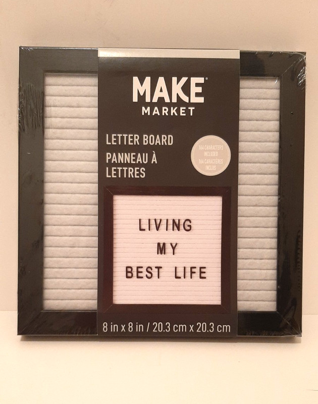 NEW White Felt Black Frame Letter Board Sign 8 in x 8 in 164 Pcs Letter Number