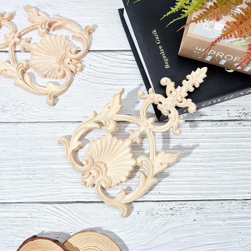SUPERFINDINGS 2PCS Carved Wood Appliques Onlays 7.5 inch, 2Pcs 7.5x4.6 inch gallery