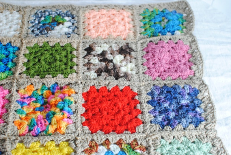 Hand Knit Afghan Colorful Squares Lap Blankets 32 x 32 in gallery