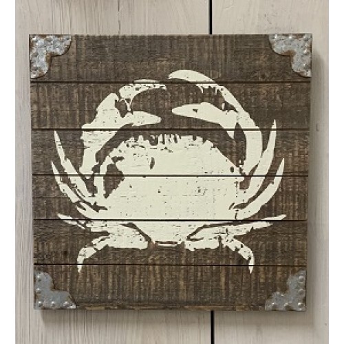 NEW CRAB PALLET ART Rustic Distressed Brown 12″x12″ Aged Look Wood Coastal Beach