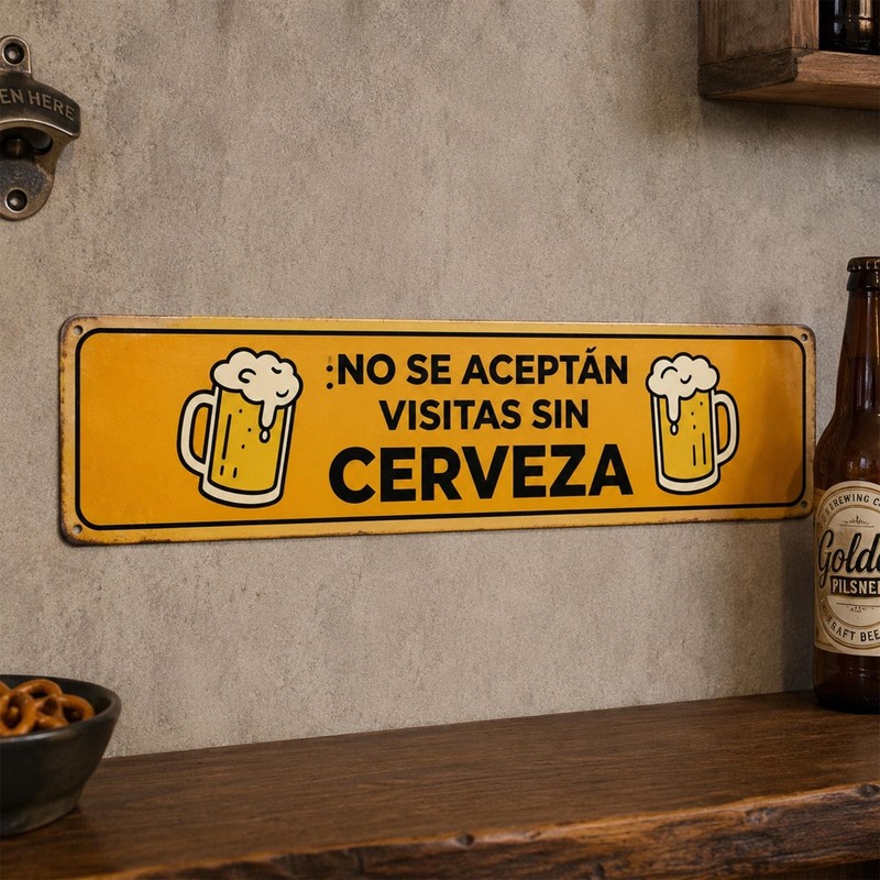 Funny Spanish Beer Metal Sign, No Se Aceptan Visitas Sin Cerveza Bar Wall Decor