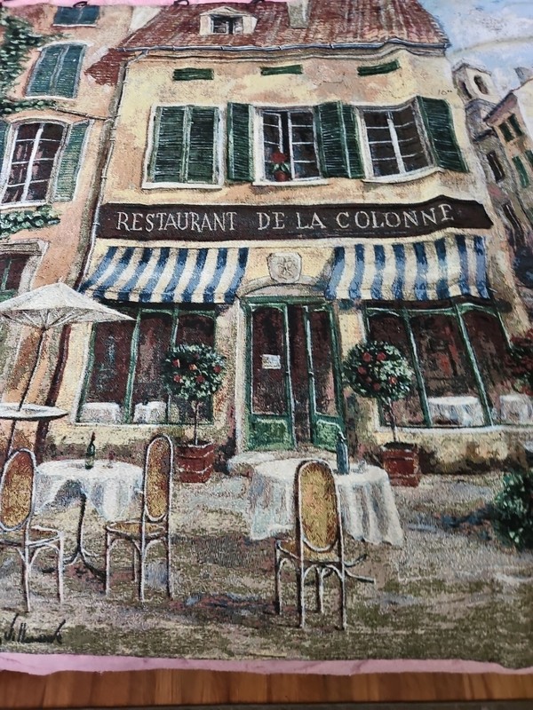 ART IN MOTION LRG TAPESTRY Wall Hanging French RESTAURANT DE LA COLONNE 49 x 70" gallery