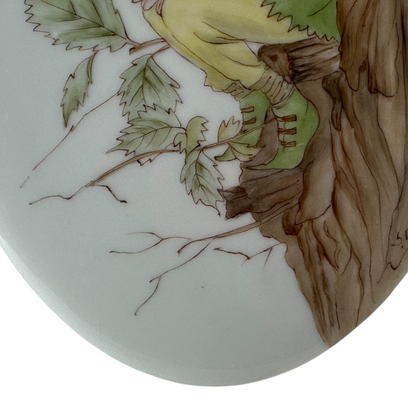 Vintage 80s Porcelain Wall Plaque Elm Tree Fairy Elf S.M. Hand Painted Oval 7" gallery