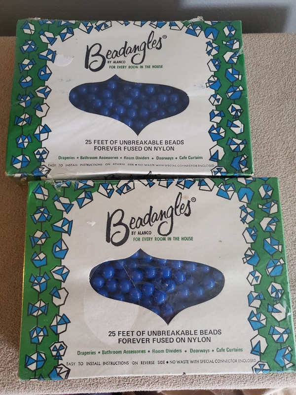 Vintage 60s 70’s BEADANGLES Bead Curtain Blue MCM Retro Hippie New Old Stock x 2