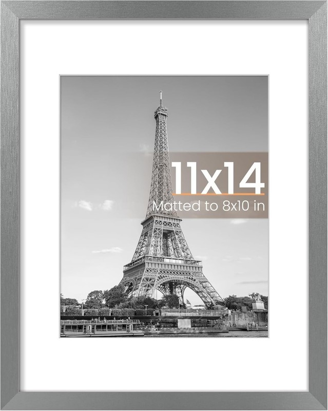 upsimples 11×14 Picture Frame, Pictures 8×10 with Mat, 1 Pack, Metallic Gray