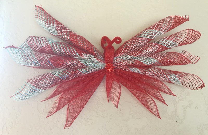 Deco Mesh Butterfly, Red And Teal, Wall Hanging, Gift, Dragonfly, Butterfly Deco gallery