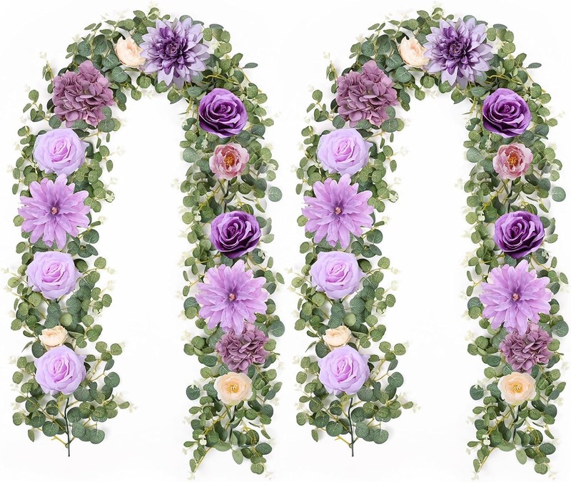 2 Pcs Flower Garland, 6Ft Eucalyptus Garland with Flowers, Rose Floral Vines for