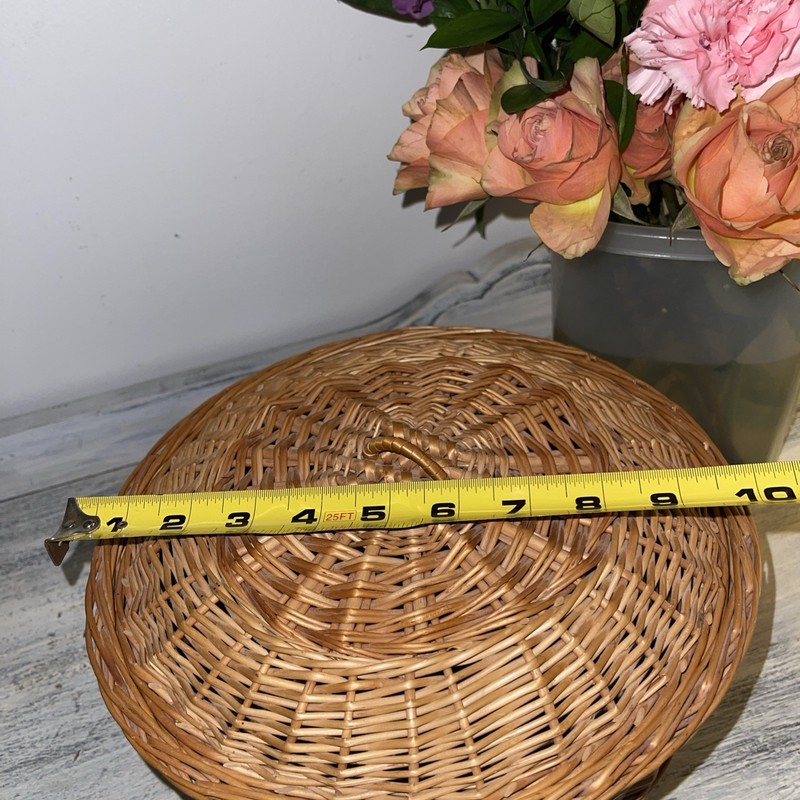 Boho Round Wicker Basket with Lid Bread Basket, Sewing Storage it has many uses gallery