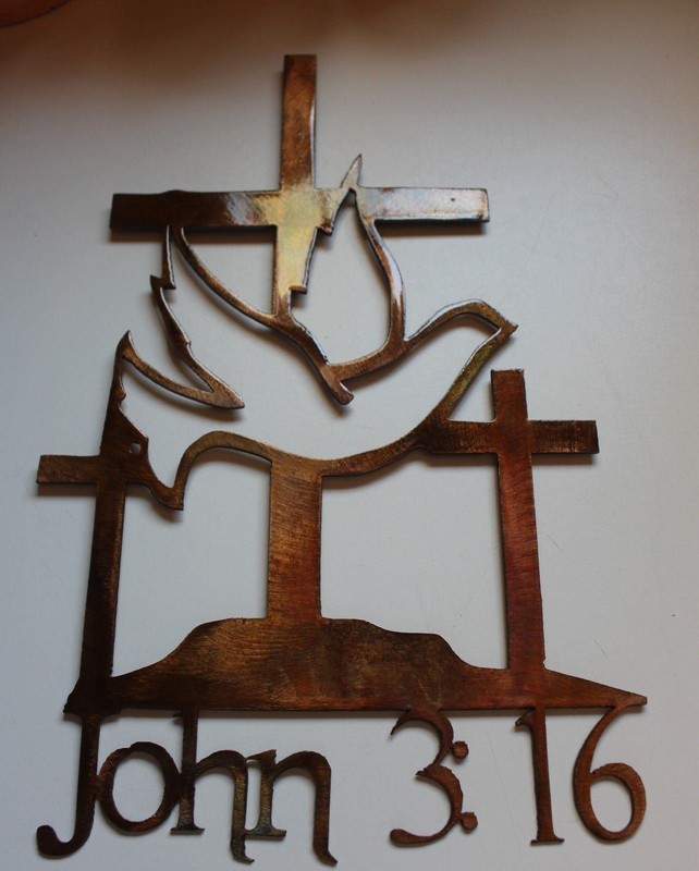 John 3:16 Cross – Metal Wall Art – Copper 15″ x 9 1/2″