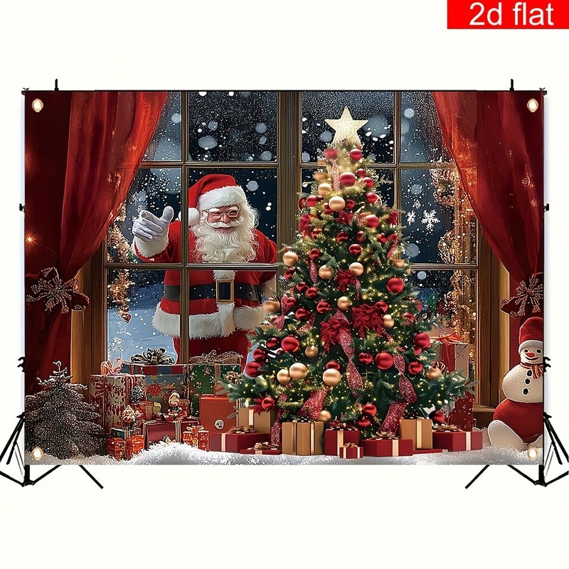 Christmas Santa Claus Polyester 2D Banner for Winter New Year Home Wall Decorati