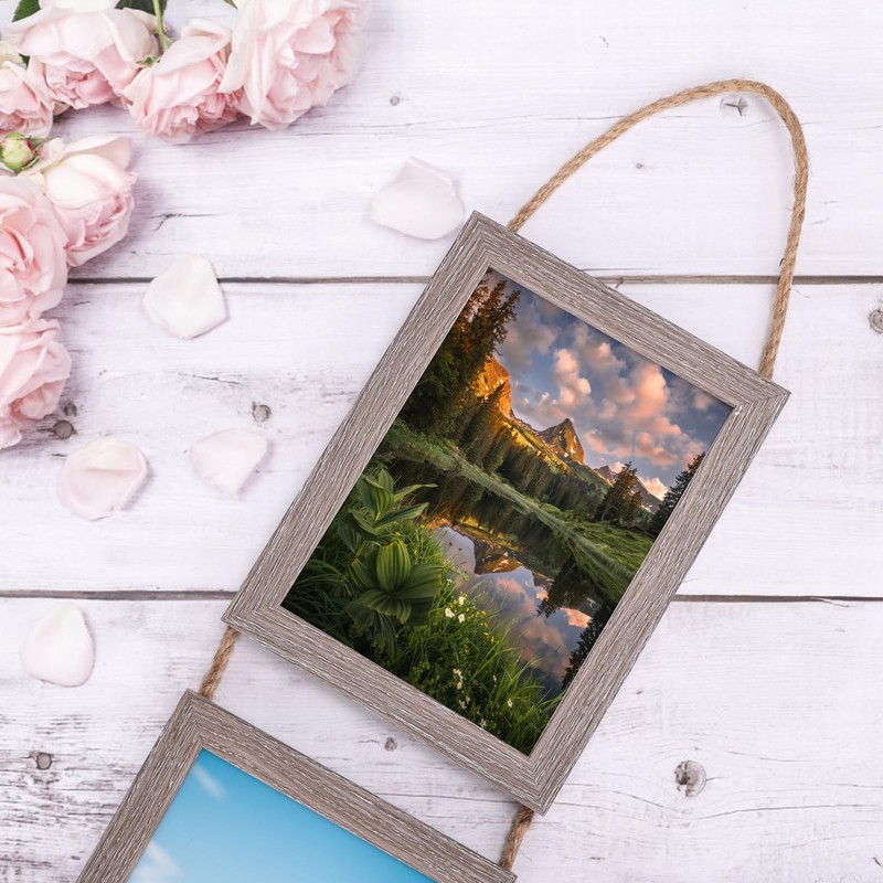 5x7 Collage Hanging Triple Picture Frames Set, Rustic 6 Opening Vertical Fram... gallery