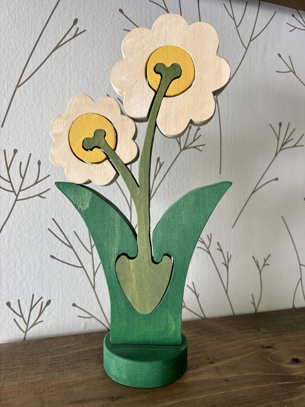 Vintage Handmade Wood Kitschy Folk Art Whimsy Flowers Tulip Sunflower Puzzle Art gallery