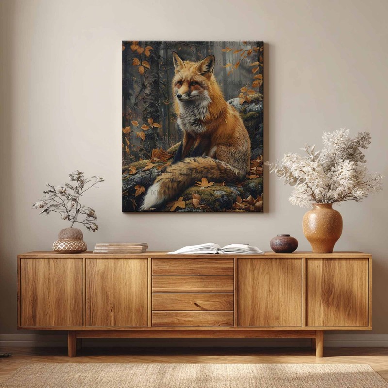 Red Fox Autumn Forest Oil Painting Giclée Print On Canvas, Home Wall Art Decor gallery