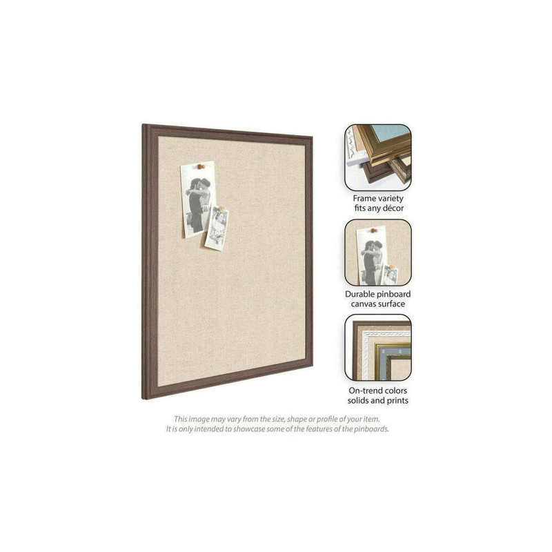 Woodgrain 28 In. X 40 In. Brown Wood Framed Neutral Linen Memo Board gallery