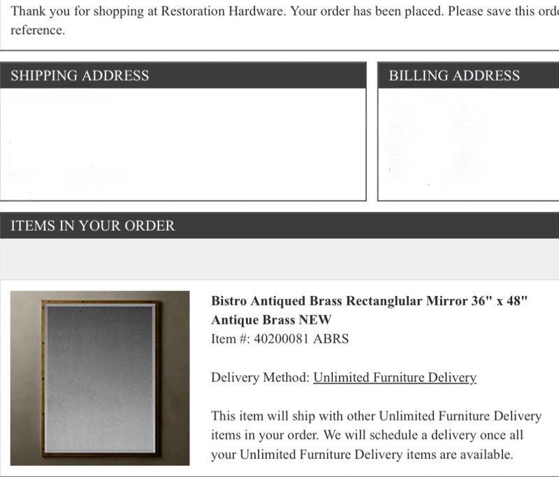 RESTORATION HARDWARE ANTIQUED BRASS MIRROR