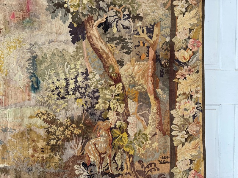 98x88 Antique French woven tapestry handmade wall art hanging unique LARGE Verd gallery