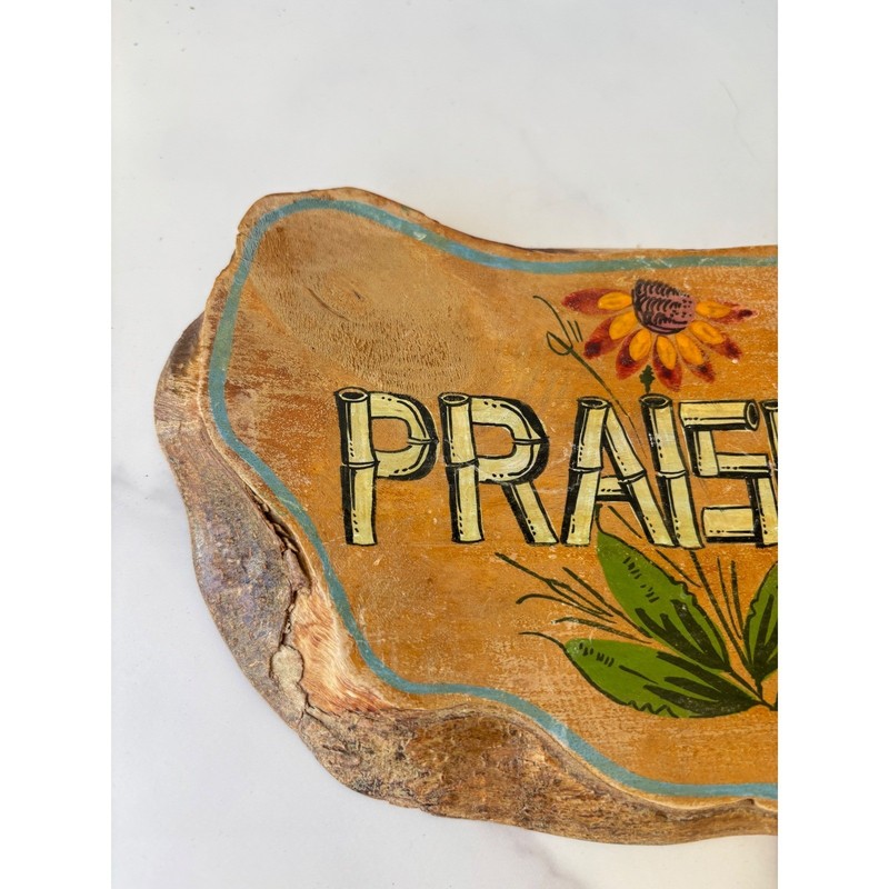 Vintage Live Edge Wood Slab Praise The Lord Floral Wall Sign Plaque gallery