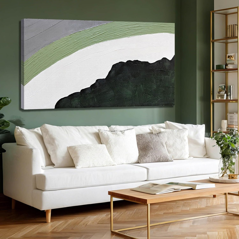 Green Wall Decor Minimalist Wall Art Abstract Art Wall Decor White Painting on C