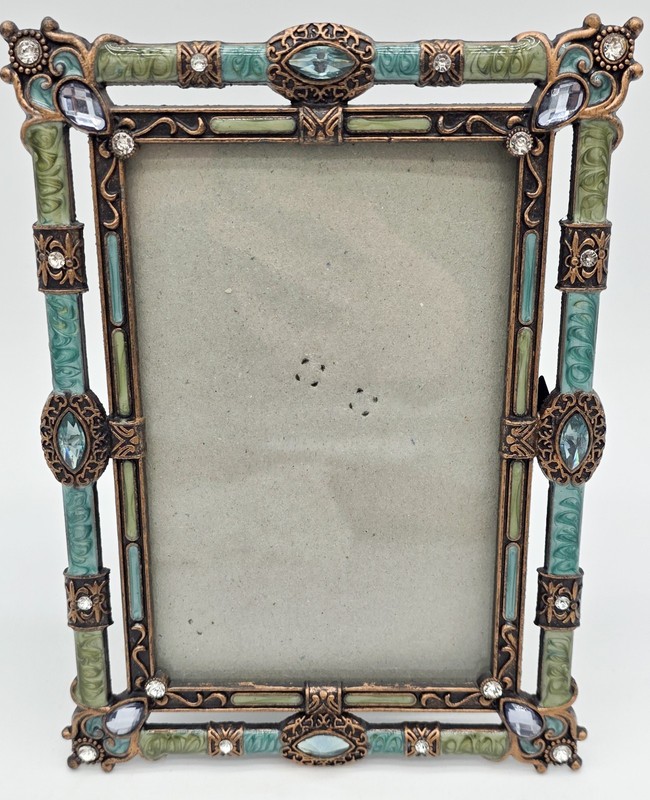 Victorian Revival Style Photo Frame 4×6 Antique Bronze Finish Enamel Jeweled