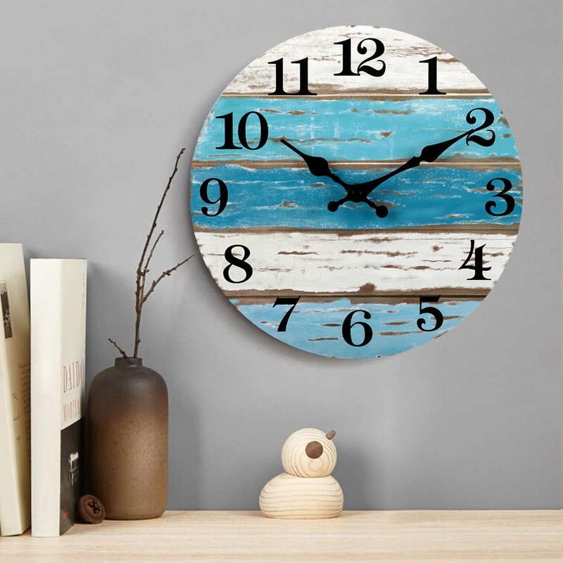 Wall Clock, Beach Themed Blue Wall Clocks Battery Operated Silent Non-Ticking... gallery