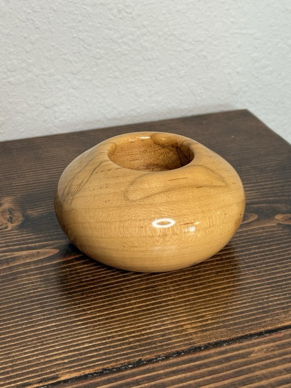 Hand Carved Turned Wood Natural Ambrosia Maple Candle Holder Signed