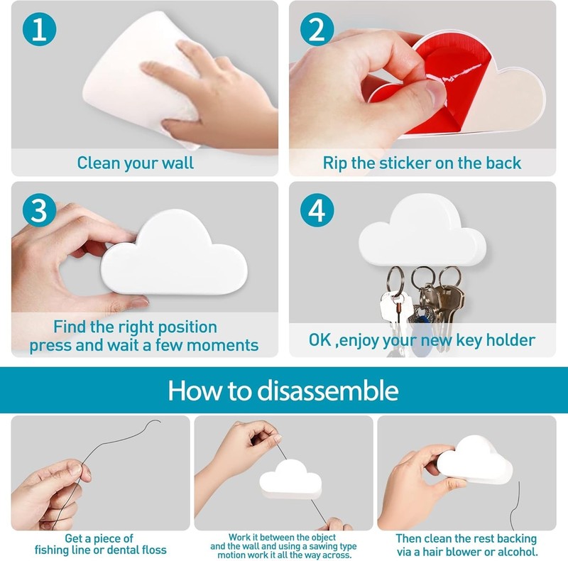 White Cloud Magnetic Wall Key Holder - Easy to Mount - Powerful Magnets Keep ... gallery