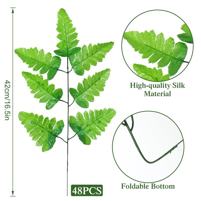 TOCHGREEN 48 PCS Artificial Silk Leather Leaf Fern Picks Artificial Greenery ... gallery