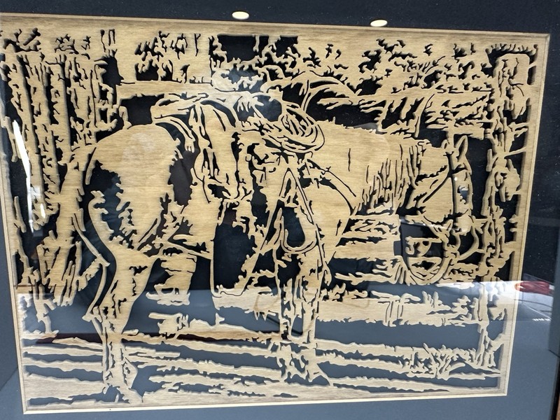 Western Saddled Laser Cut 3 Dimensional Wood Black Matted Wooden Framed Picture