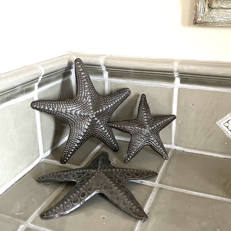 Starfish, Set of 3, Sea Life Nautical Home Decor, Recycled Wall Art 8x8 and 5x5 gallery