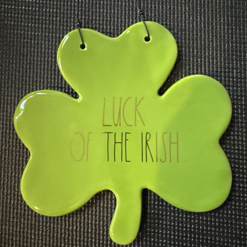 Rae Dunn Green Ceramic LUCK OF THE IRISH Shamrock Wall Plaque Sign 8”