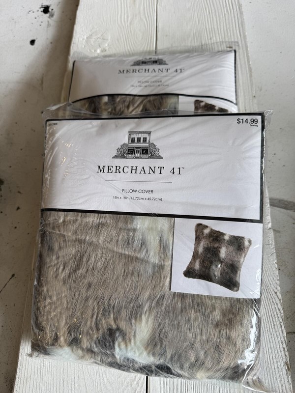 Set of 2 Merchant 41 Faux Fur Pillow Covers 18x18 Brown White Cowhide Look