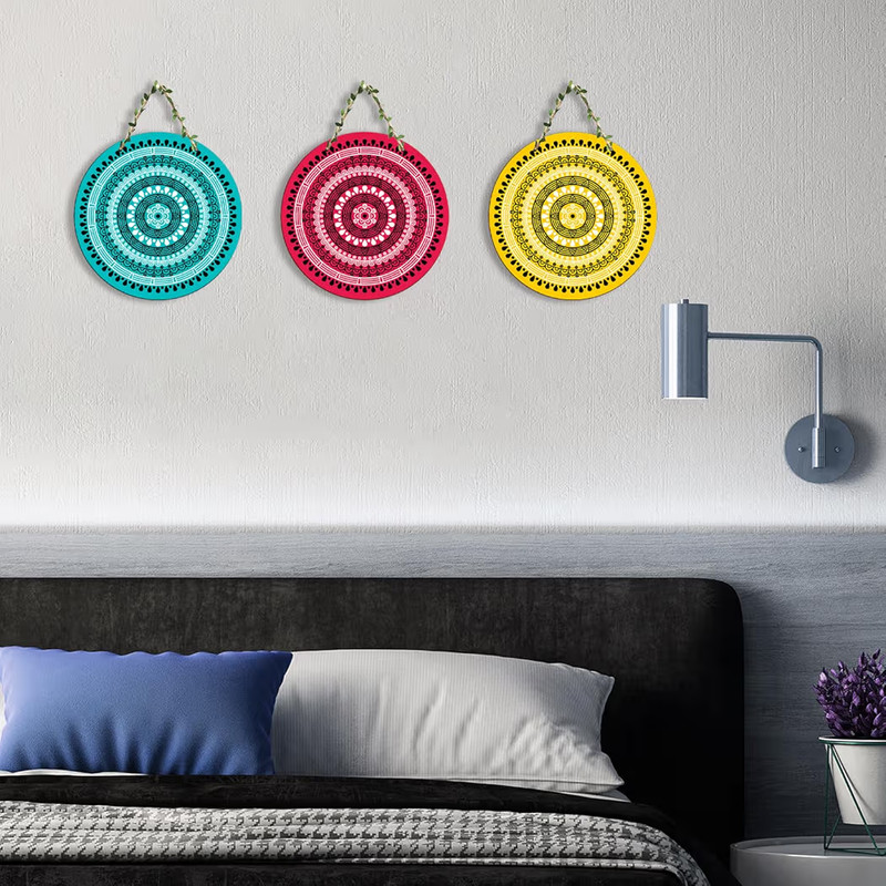 ​3-Piece Vibrant Round Mandala Wall Hanging Art Set gallery