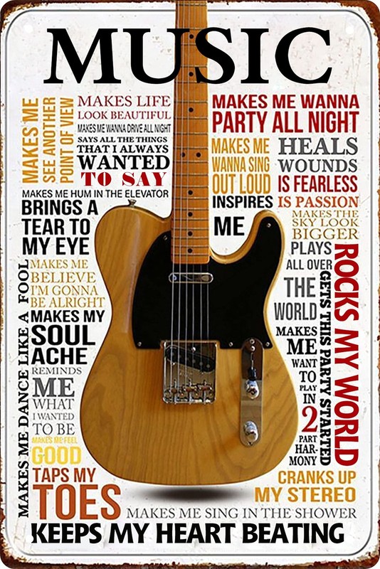 LMDDFZS Guitar Metal Signs Vintage Rock Music Wall Decor Man 8x12 in,
