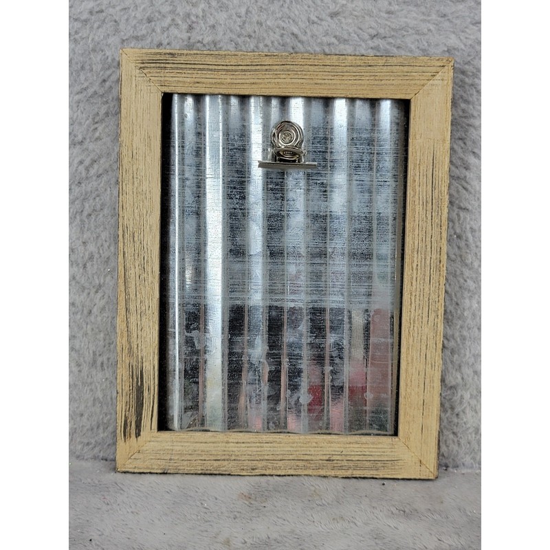 Rustic Farmhouse Corrugated Metal Wood Picture Frame Clip Holder 4.5×6 Small