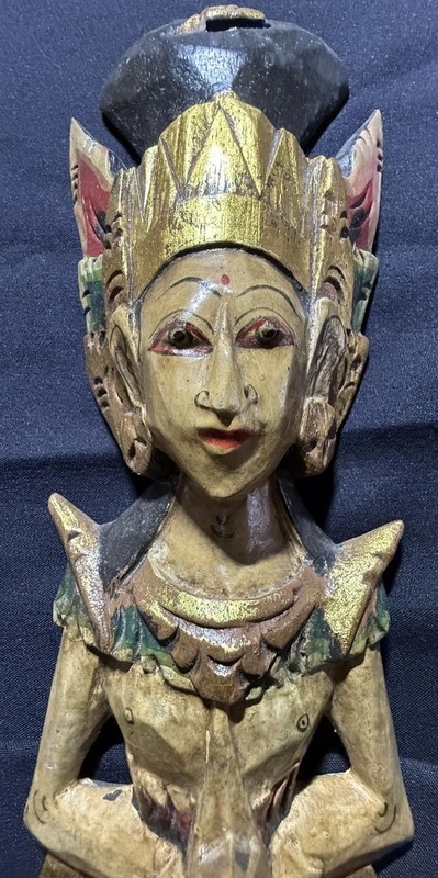 Balinese Temple Guardian Pair Hand Carved Wood Sculptures Vintage Wall Art 18” gallery