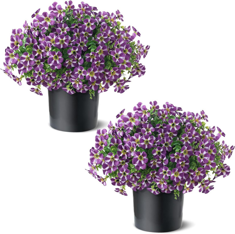 2 Set of Artificial Morning Glory & Eucalyptus Topiary Trees - Faux Silk Flower