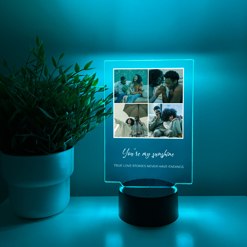 Personalized 4 Picture Collage LED Night Light Up -Engagement, Family, Gift