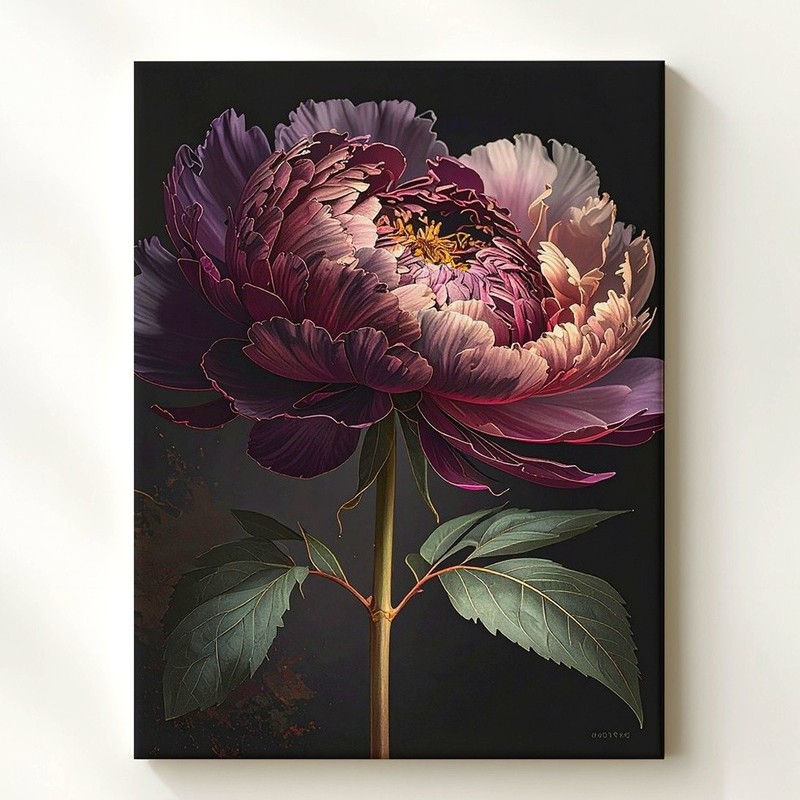 Moody Peony Canvas Dark Floral Art With Velvet Petals And Dramatic Lighting In