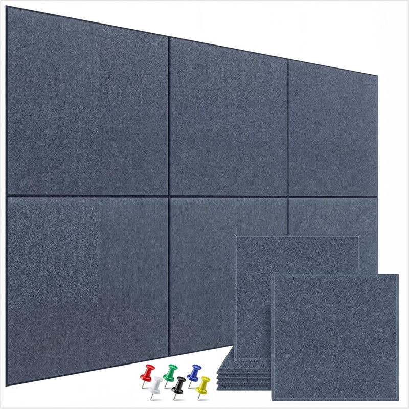 6 Pack Felt Bulletin Board Tiles 36×24 Wall Pin Board Set with Push Pins