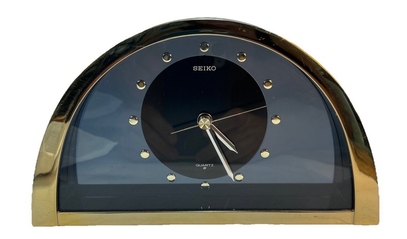 VTG Seiko Half Moon Gold/ Smoked Black Mantle Clock With Second Hand 8″X 5″