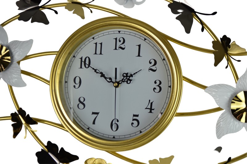 39" Metal Gold and White Butterfly and Flower Wall Clock gallery