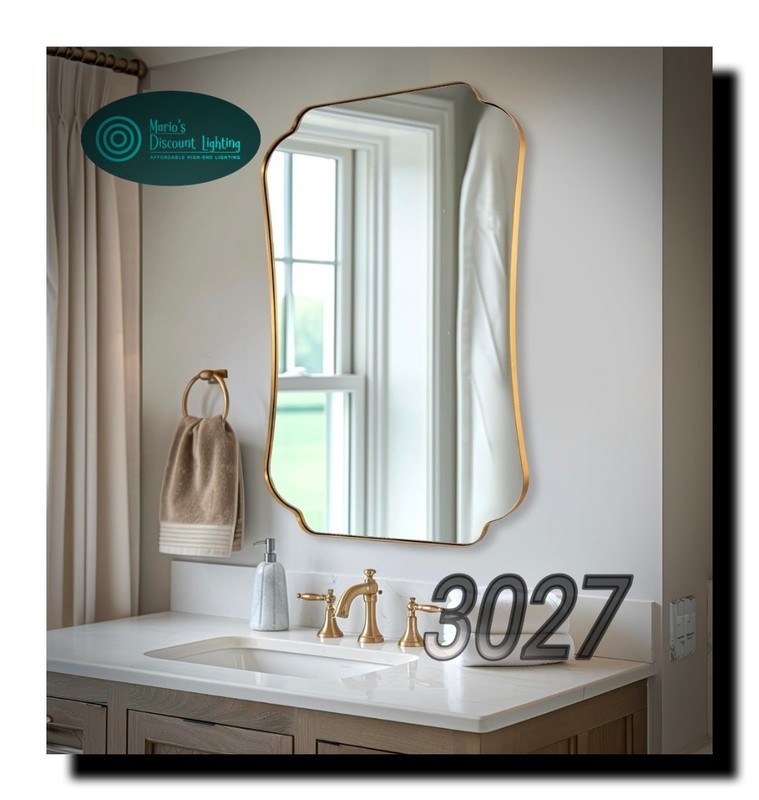 ANDY STAR 24″x36″ Gold Mirror, Brushed Brass Scalloped Wall Mirror, Bathroom…