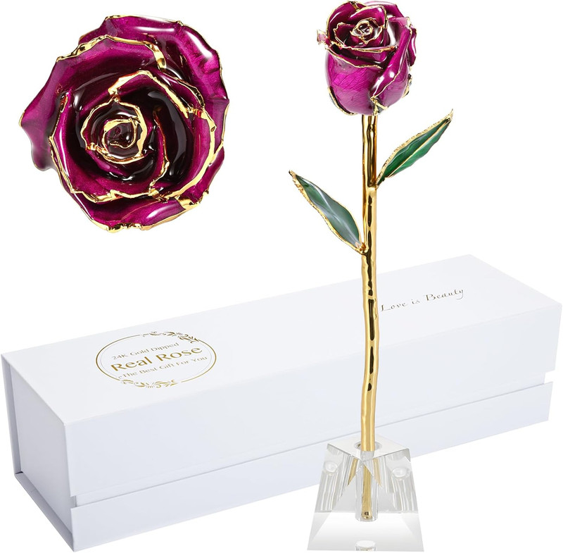 Gold Dipped Real Rose with Crystal Stand – Perfect Wedding Gift for Her
