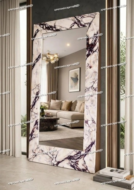 21″x18″ Calacatta Viola Marble Full Length Mirror Italian Purple Vein Stone Floo