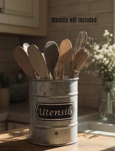 New Primitive Farmhouse RUSTIC UTENSIL HOLDER CONTAINER Metal Bucket