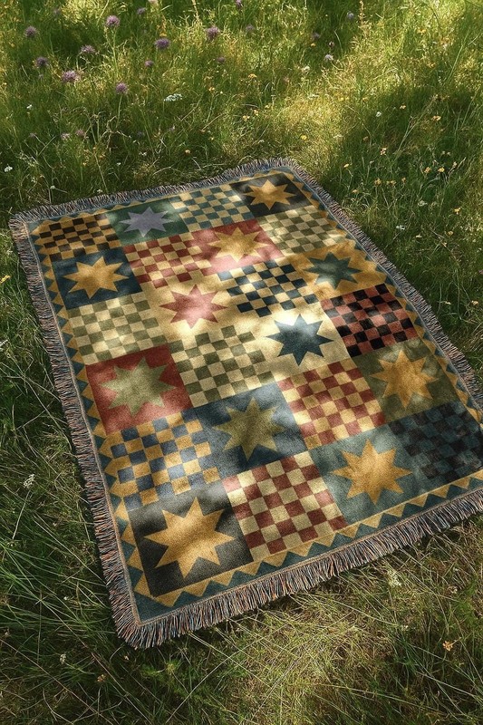 Farmhouse Checkered Woven Throw Blanket Rustic Boho Vintage Home Decor