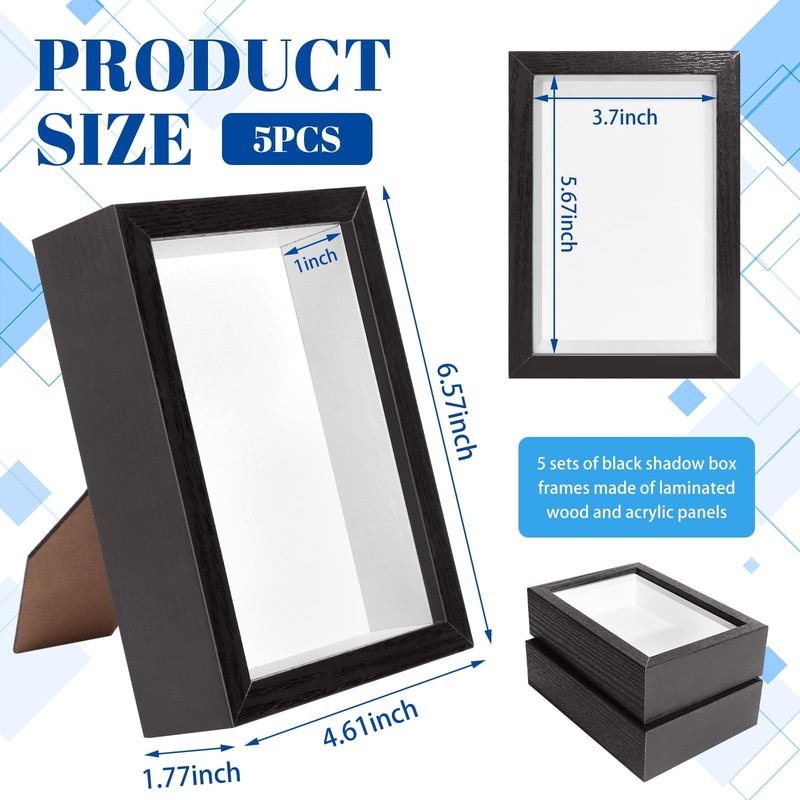 5 Pack 4x6 Shadow Box Frames for Photos Crafts and Memorabilia Display gallery