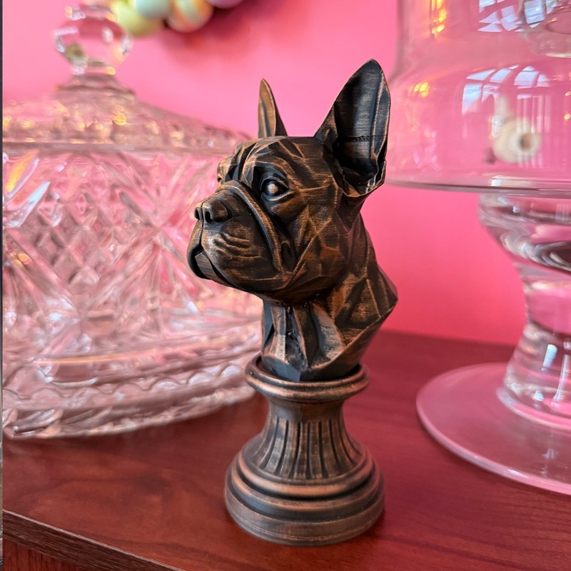 French Bulldog Bust, Weighted Hand Finished Faux Bronze 3D Print Frenchie Statue