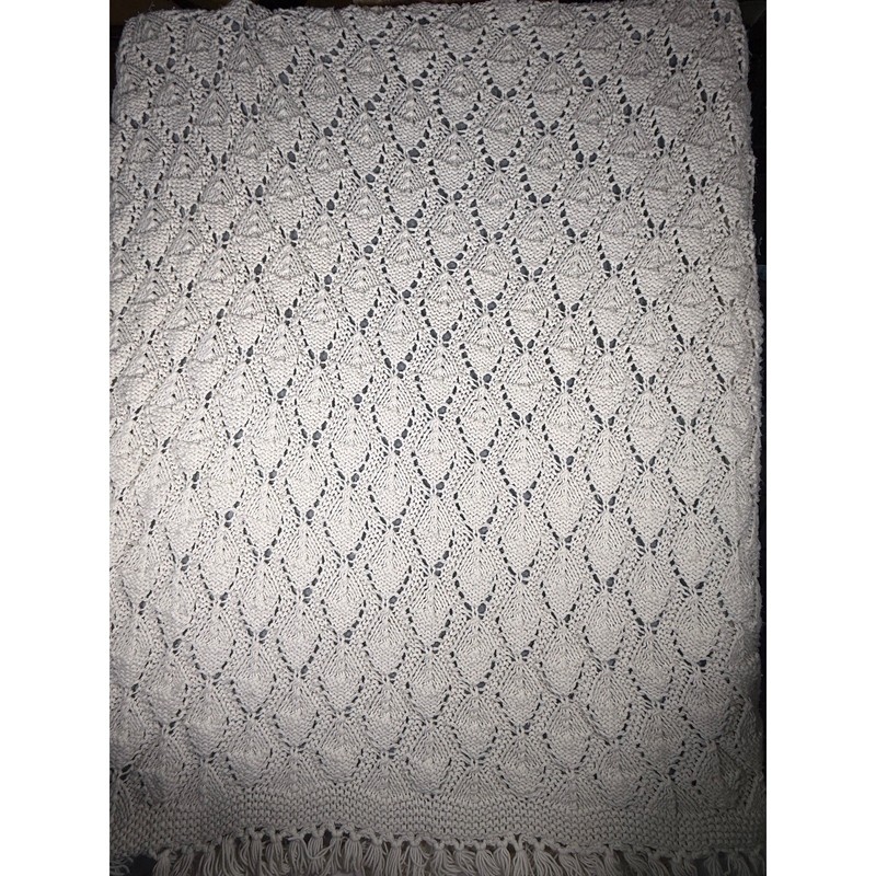 Large Vintage Handmade Granny Knit Crochet Bedspread Boho Ivory Throw 60x72 gallery